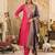 Pink embroidered silk blend kurta trouser dupatta set