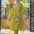 Green embroidered silk blend kurta trouser dupatta set