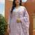 Lavender embroidered pure cotton kurta trouser dupatta set