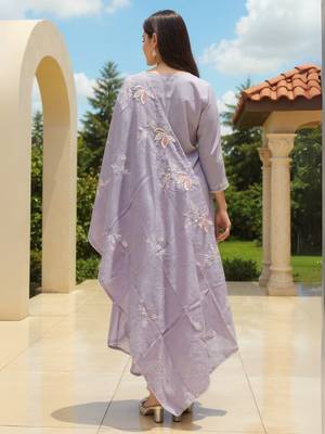 Lavender embroidered pure cotton kurta trouser dupatta set 3