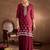 Maroon embroidered silk blend kurta trouser dupatta set