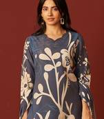 Blue printed silk blend kurta trouser dupatta set
