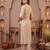 Cream embroidered silk blend kurta trouser dupatta set