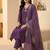 Purple embroidered silk blend kurta trouser dupatta set