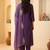 Purple embroidered silk blend kurta trouser dupatta set