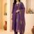 Purple embroidered silk blend kurta trouser dupatta set