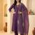 Purple embroidered silk blend kurta trouser dupatta set