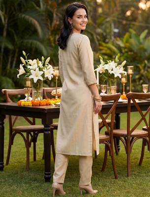Off white embroidered liva kurta trouser dupatta set 3
