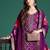 Purple embroidered silk blend kurta trouser dupatta set