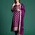 Purple embroidered silk blend kurta trouser dupatta set