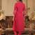 Pink embroidered silk blend kurta trouser dupatta set