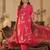 Pink embroidered silk blend kurta trouser dupatta set