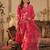 Pink embroidered silk blend kurta trouser dupatta set