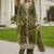 Green embroidered silk blend kurta trouser dupatta set