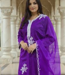 Purple embroidered liva kurta trouser dupatta set
