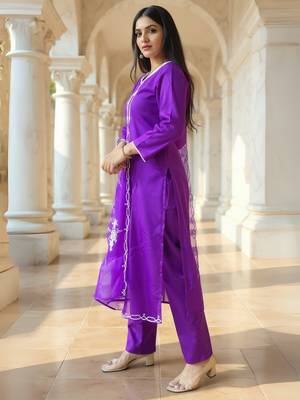 Purple embroidered liva kurta trouser dupatta set 4