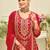 Red embroidered silk blend kurta trouser dupatta set