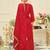 Red embroidered silk blend kurta trouser dupatta set