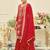 Red embroidered silk blend kurta trouser dupatta set