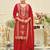 Red embroidered silk blend kurta trouser dupatta set
