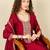 Maroon embroidered silk blend kurta trouser dupatta set