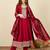 Maroon embroidered silk blend kurta trouser dupatta set