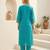 Blue embroidered viscose rayon kurta trouser dupatta set