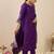 Purple embroidered silk blend kurta trouser dupatta set