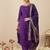 Purple embroidered silk blend kurta trouser dupatta set