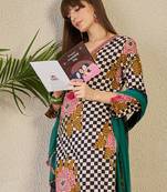 Multicolor printed pure cotton kurta trouser dupatta set