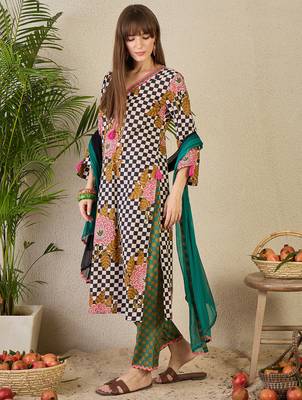 Multicolor printed pure cotton kurta trouser dupatta set 3