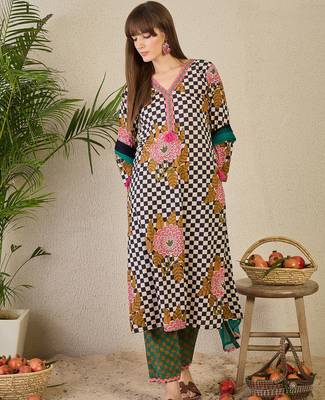 Multicolor printed pure cotton kurta trouser dupatta set 4