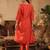 Orange embroidered silk blend kurta trouser dupatta set
