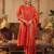Orange embroidered silk blend kurta trouser dupatta set