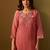 Orange embroidered silk blend kurta trouser dupatta set