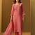 Orange embroidered silk blend kurta trouser dupatta set