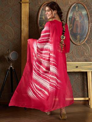Pink embroidered viscose rayon kurta trouser dupatta set 3