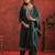 Green embroidered silk blend kurta trouser dupatta set