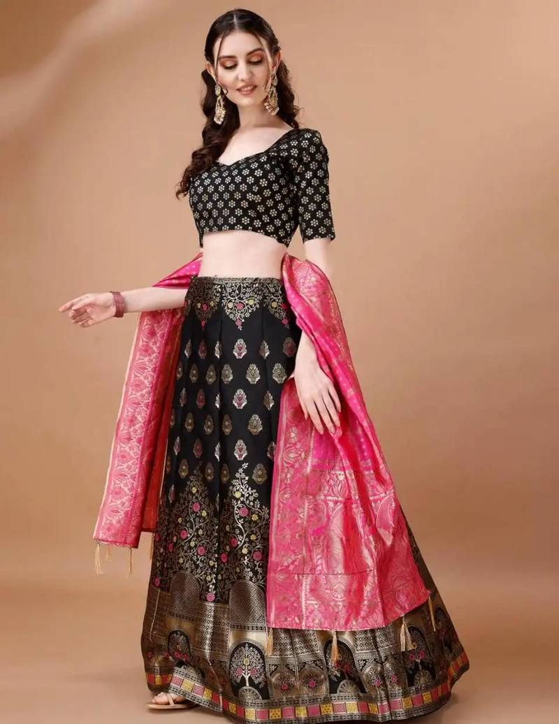 black silk blend woven designer lehenga-choli upto 42