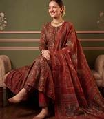 Orange printed pure cotton kurta trouser dupatta set