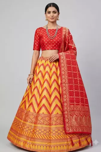 multicolor silk blend woven designer lehenga-choli upto 42