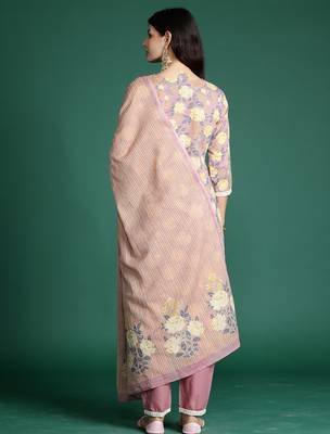 Mauve printed pure cotton kurta trouser dupatta set 2