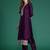 Purple embroidered silk blend kurta trouser dupatta set