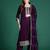 Purple embroidered silk blend kurta trouser dupatta set