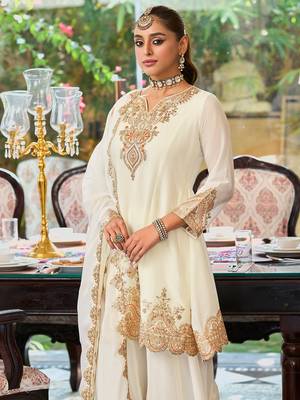 White embroidered chinon kurta trouser dupatta set 4