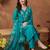 Green embroidered silk blend kurta trouser dupatta set