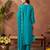 Green embroidered silk blend kurta trouser dupatta set