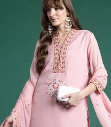 Pink embroidered organza kurta trouser dupatta set