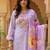 Purple embroidered cotton blend kurta trouser dupatta set