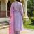 Purple embroidered cotton blend kurta trouser dupatta set